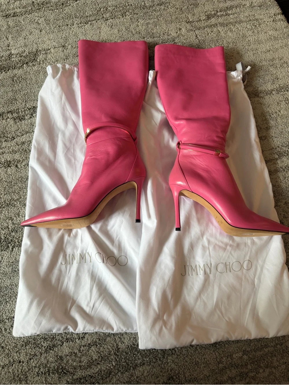 Jimmy Choo Pink High Knee Pointed Toe Stiletto Boots NWOT